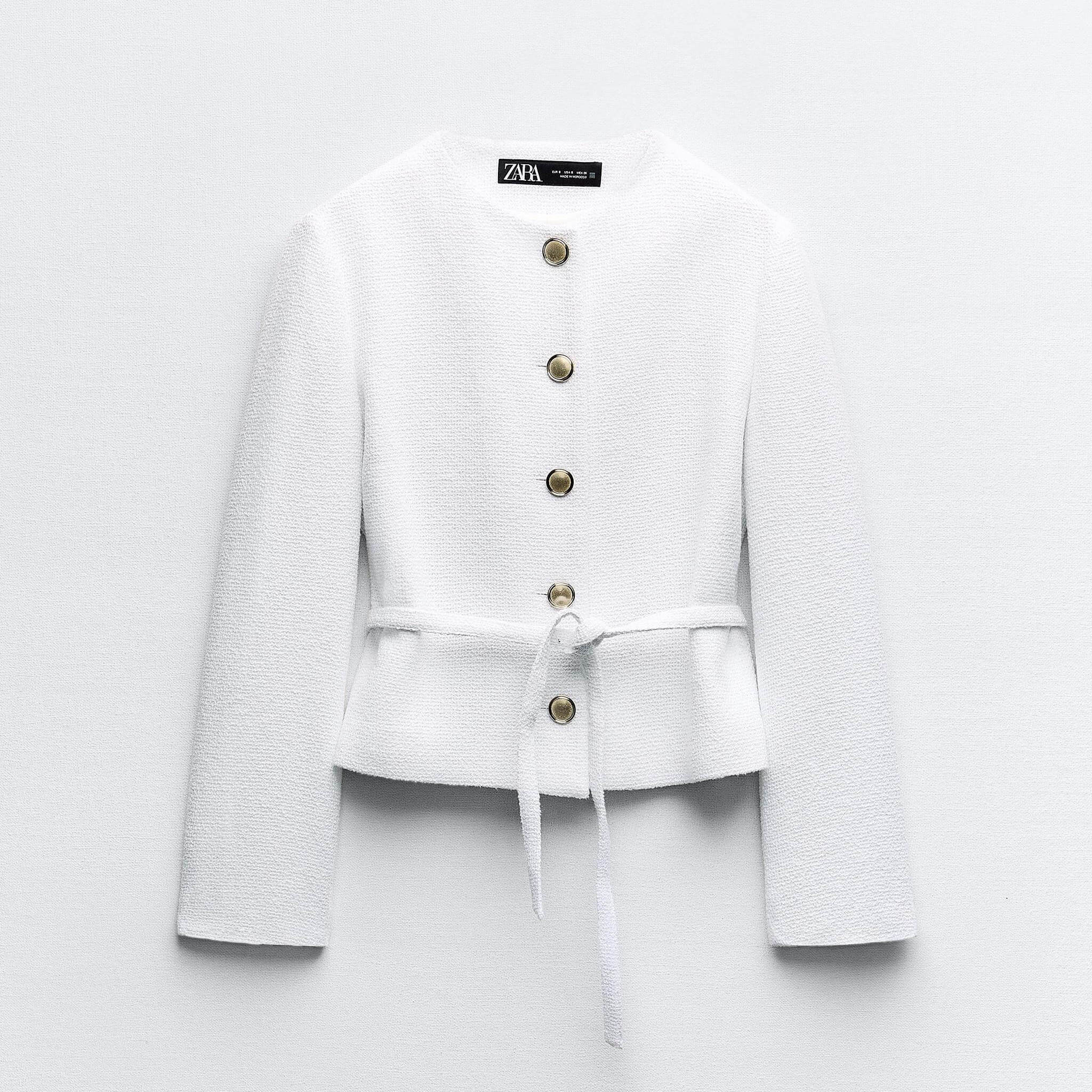 Пиджак Zara Belted Woven, желтовато-белый куртка zara puffer technical желтовато белый