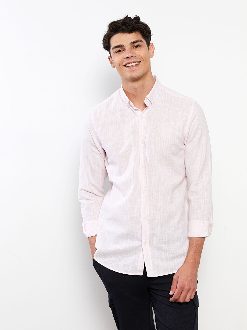 

Мужская льняная рубашка Slim Fit с длинным рукавом LCW Vision