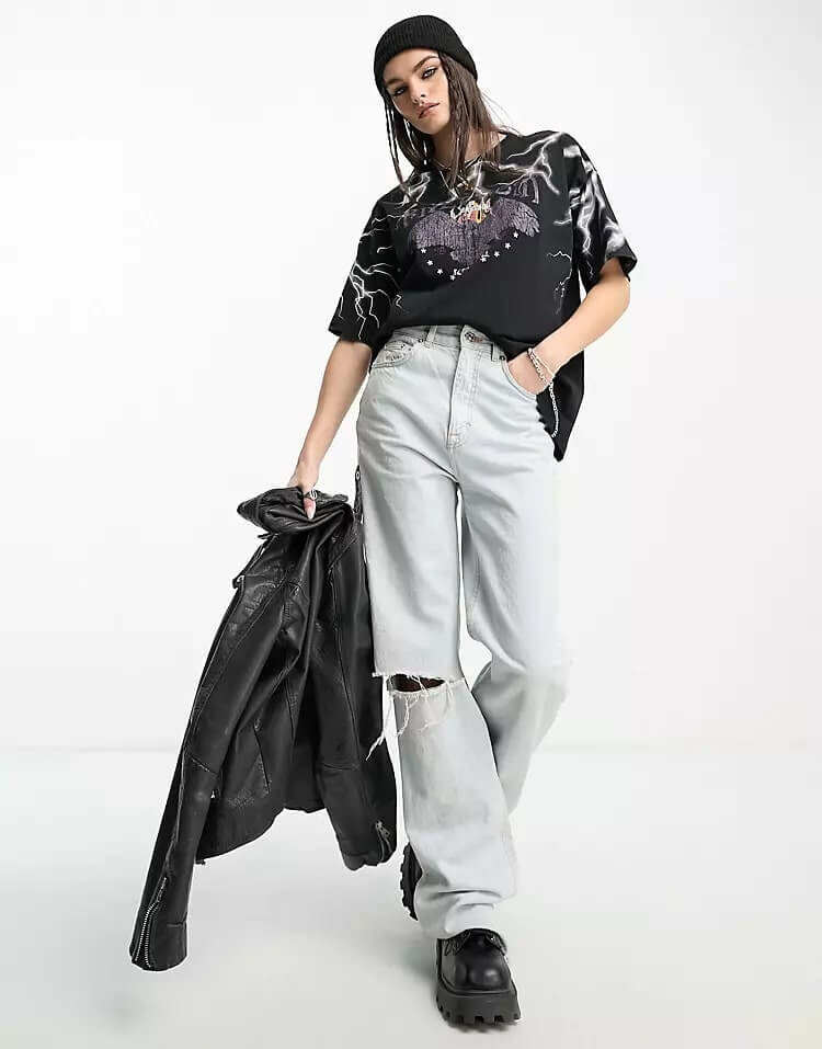 

Футболка Asos Design Graphic Oversized Rock With Lightening, черный