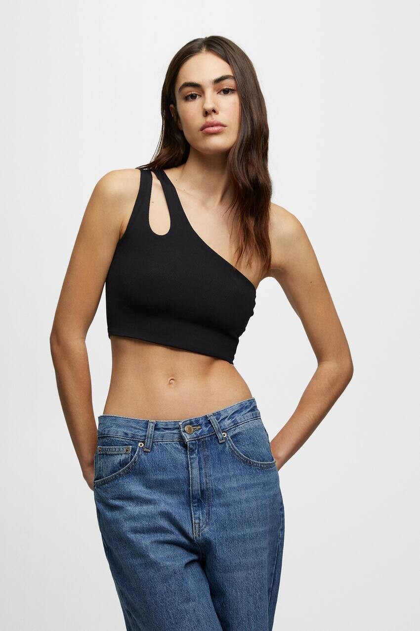 

Укороченный топ асимметричного кроя с вырезами Pull&Bear, черный