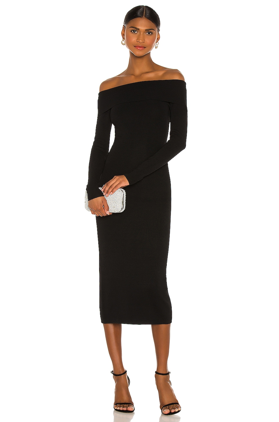 Платье Bardot Off Shoulder Knit, черный футболка monki off shoulder черный