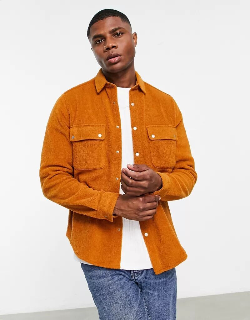 

Коричневая флисовая рубашка с двумя карманами ASOS