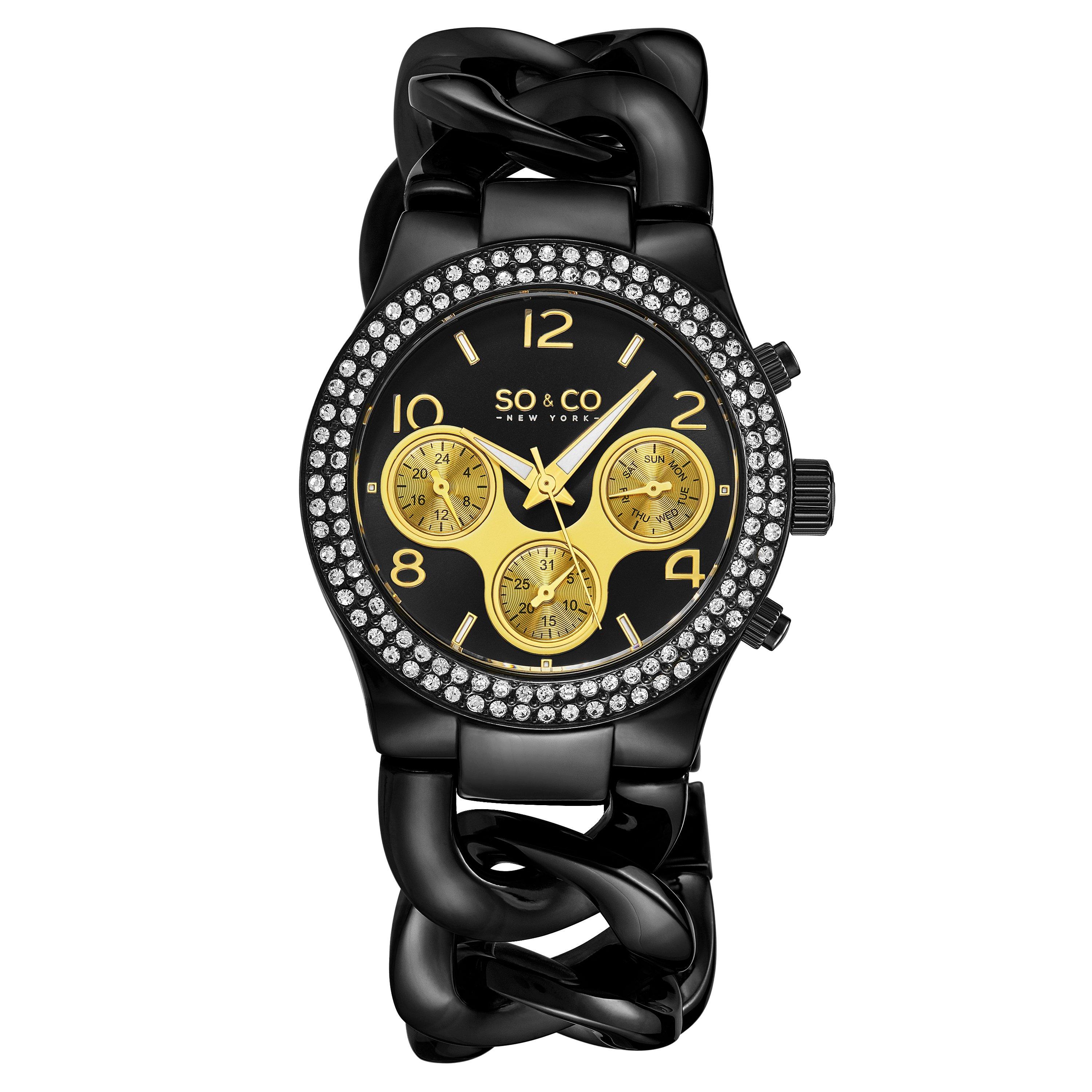 Часы Chelsea 5013A, 38 мм, с кристаллами и шипованной цепочкой, с матовым циферблатом SO&CO, золото роскошные светодиодные женские часы с магнитным браслетом цифровые наручные часы кварцевые часы женские часы магнитный браслет
