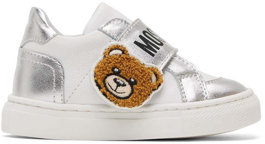 

Бело-серебристые кроссовки Baby Teddy на липучках Moschino