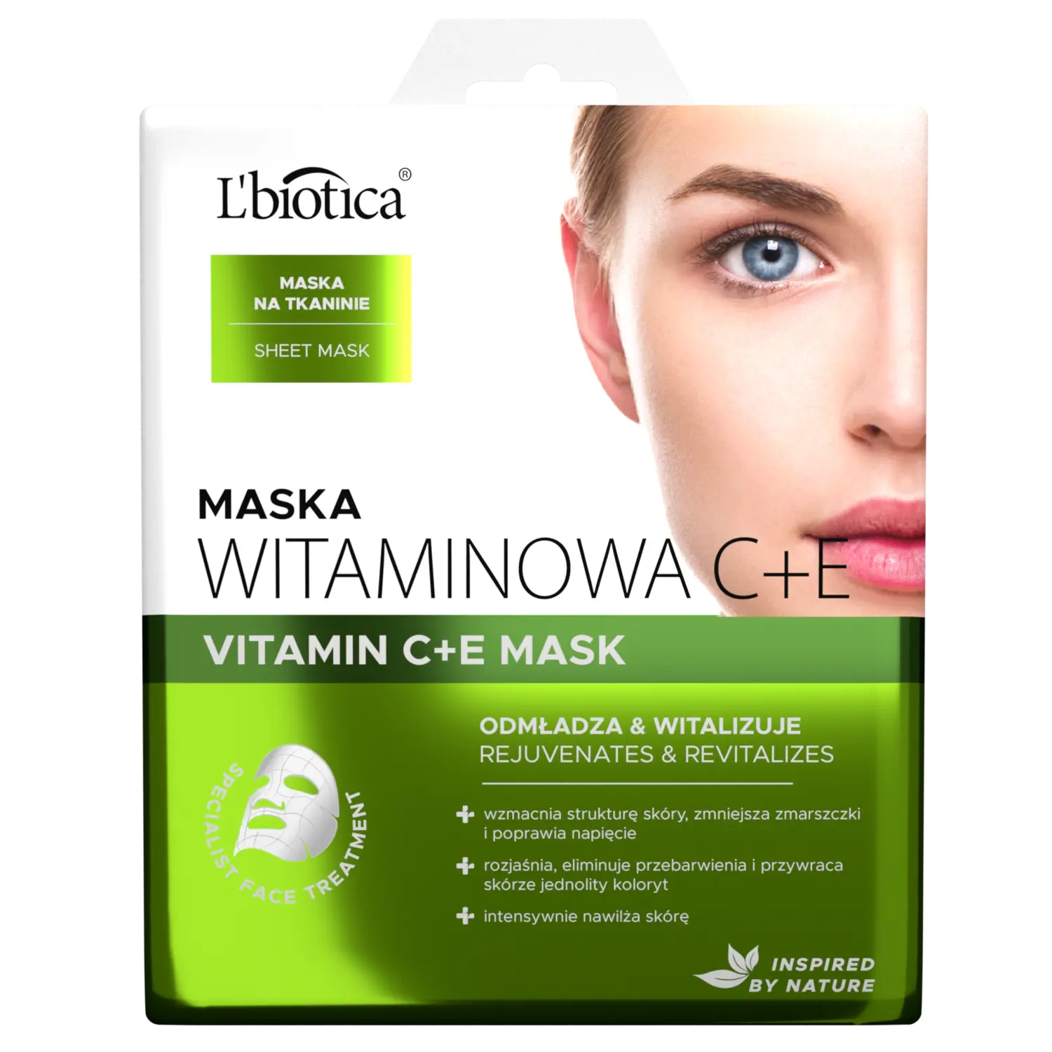 

L'biotica Vitamin C+E омолаживающая маска для лица на ткани, 23 мл