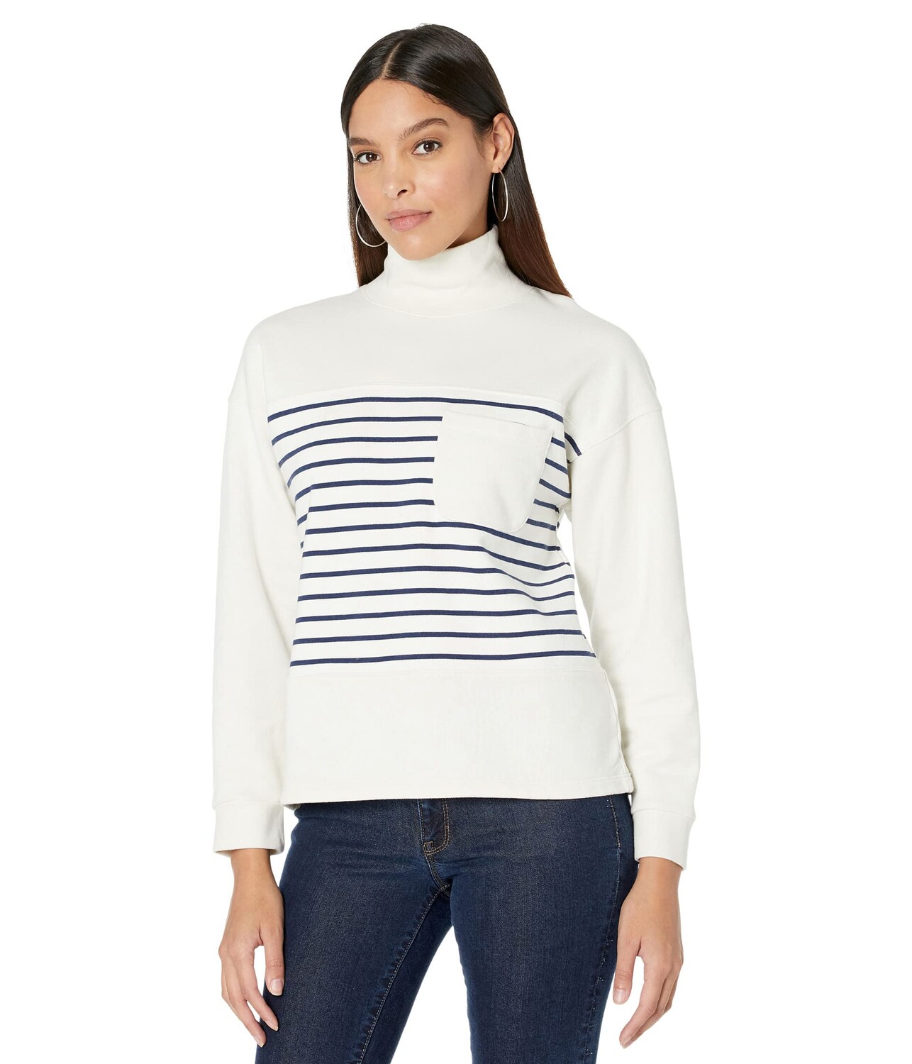 

Толстовка Madewell, Lincoln Mock Neck Sweatshirt in Stripe, Серый