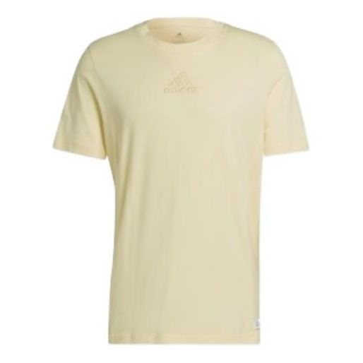 solid v cut neck lettuce trim tee Футболка Adidas M Internal Tee Logo Solid Color Athleisure Casual Sports Round Neck Short Sleeve Yellow, Желтый