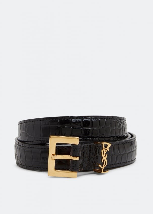 

Ремень SAINT LAURENT Narrow monogram belt , черный