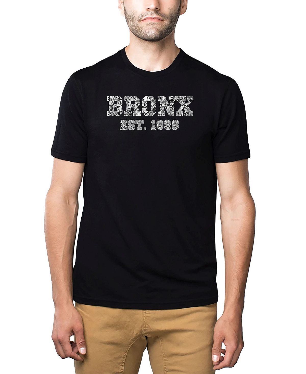 Мужская футболка premium blend word art - популярный бронкс, районы нью-йорка LA Pop Art, черный этим утром в нью йорке