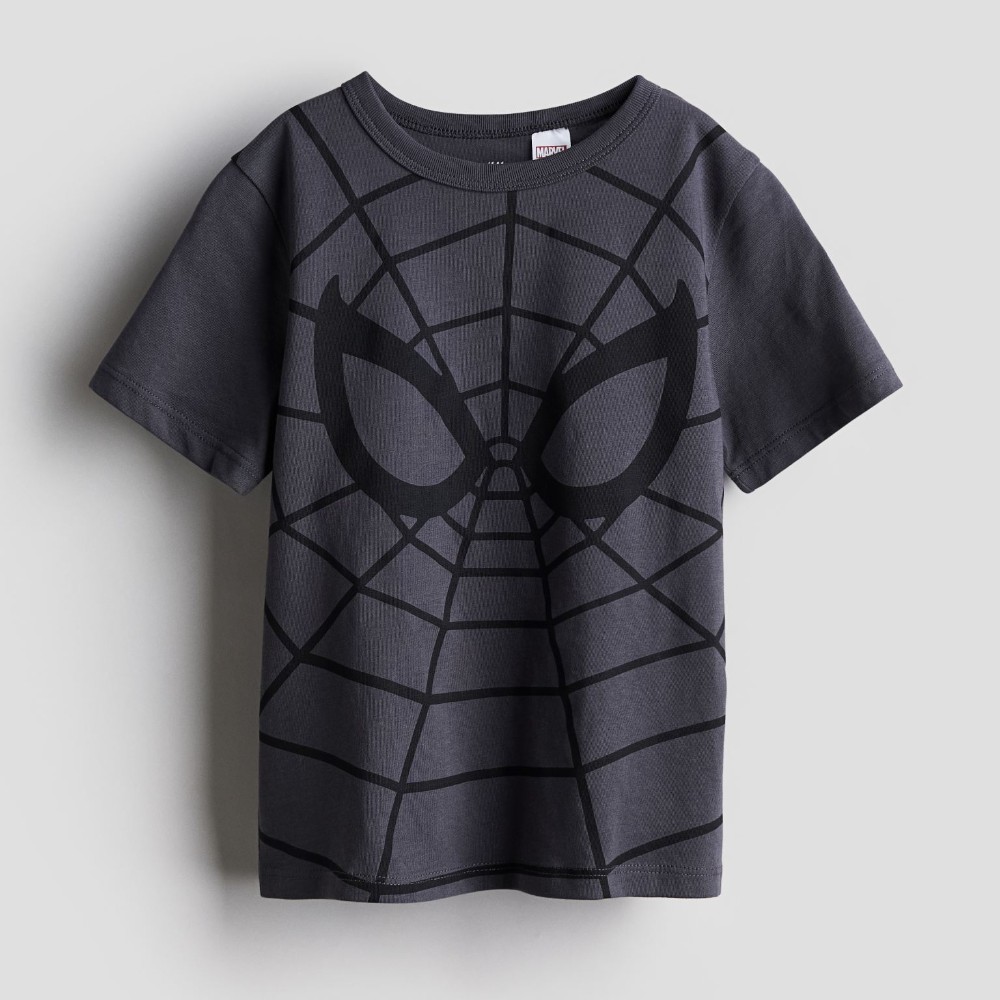 Футболка H&M Kids Printed Cotton Spider-Man, темно-серый