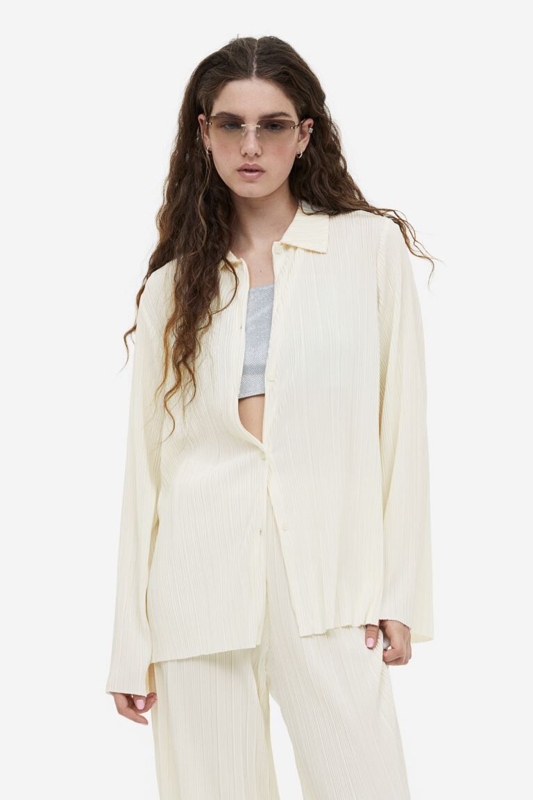 

Рубашка из джерси со складками H&M, крем