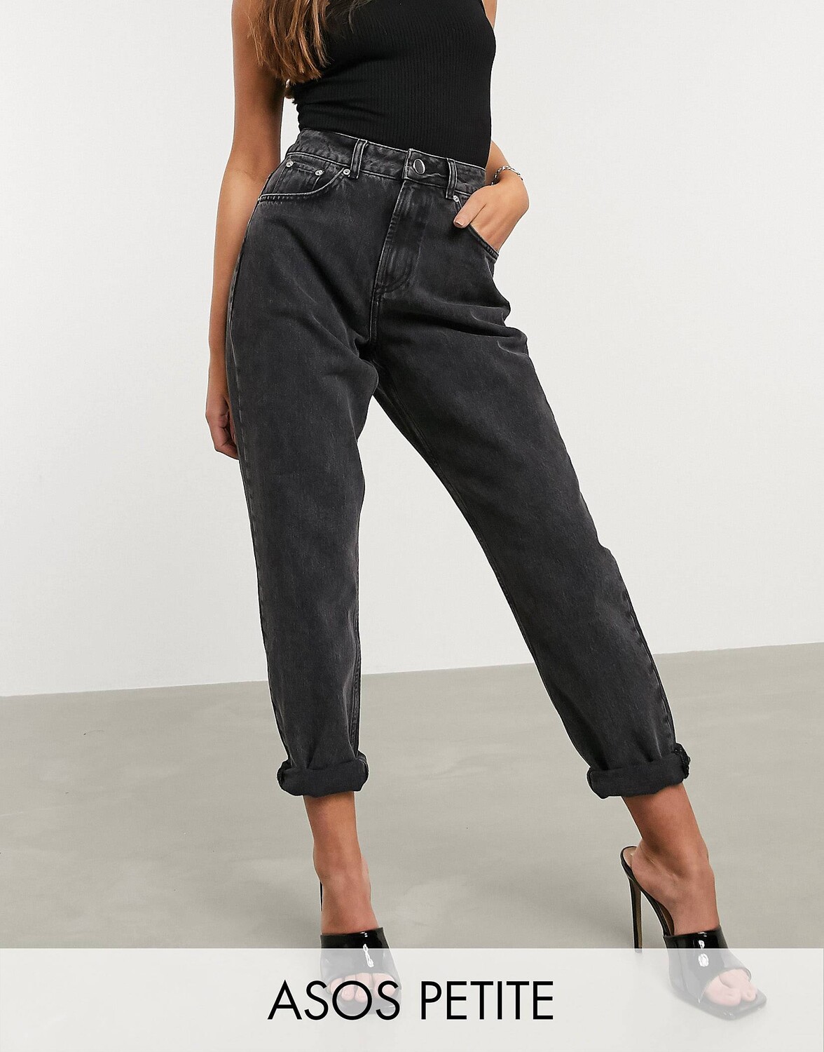 

Черные выбеленные джинсы с завышенной талией ASOS DESIGN Petite