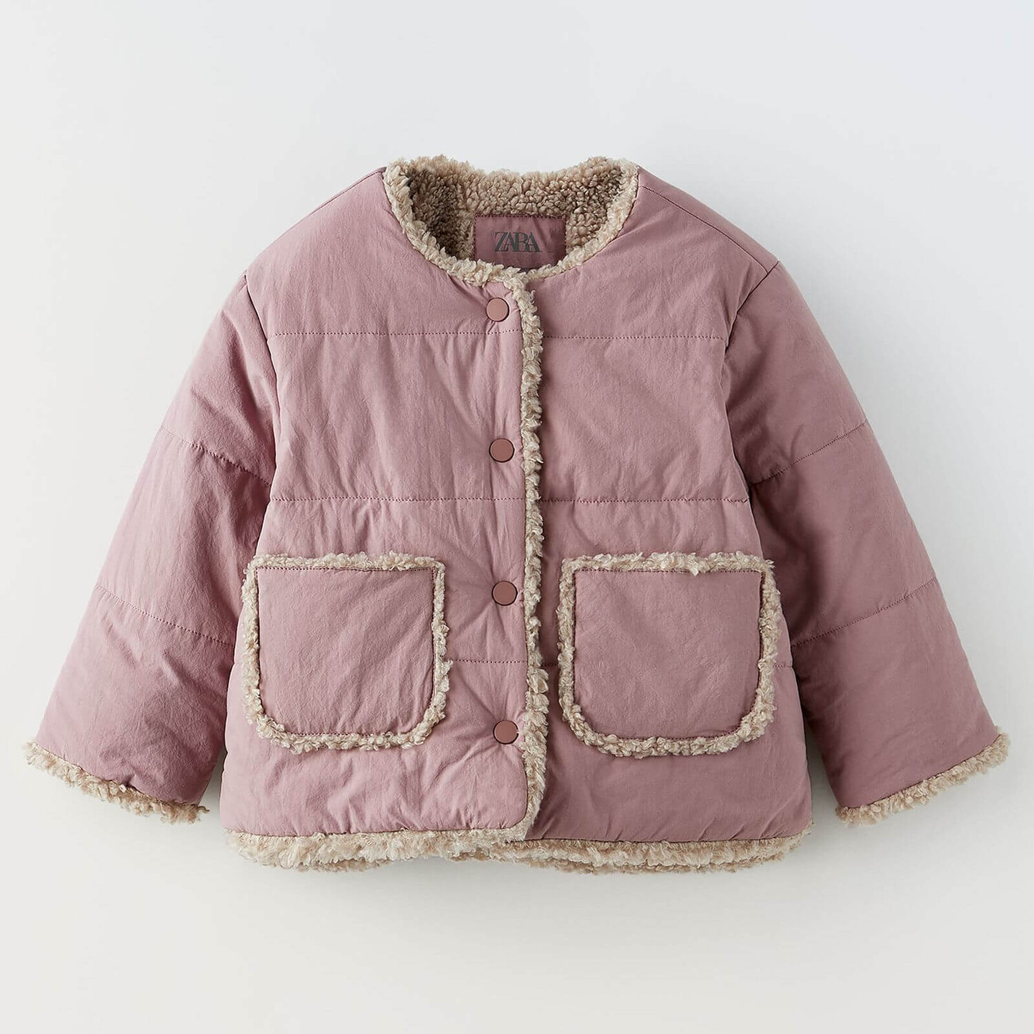 

Куртка Zara Faux Shearling, розовый/бежевый