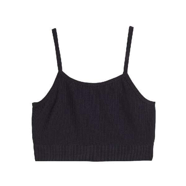 Топ домашний H&M Ribbed Seamless Crop, черный