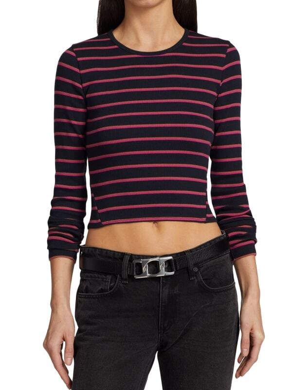 

Трикотажный укороченный топ Rag&Bone в полоску Essential, синий/белый