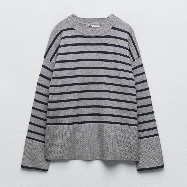 

Cвитер Zara Striped Knit, серый/синий