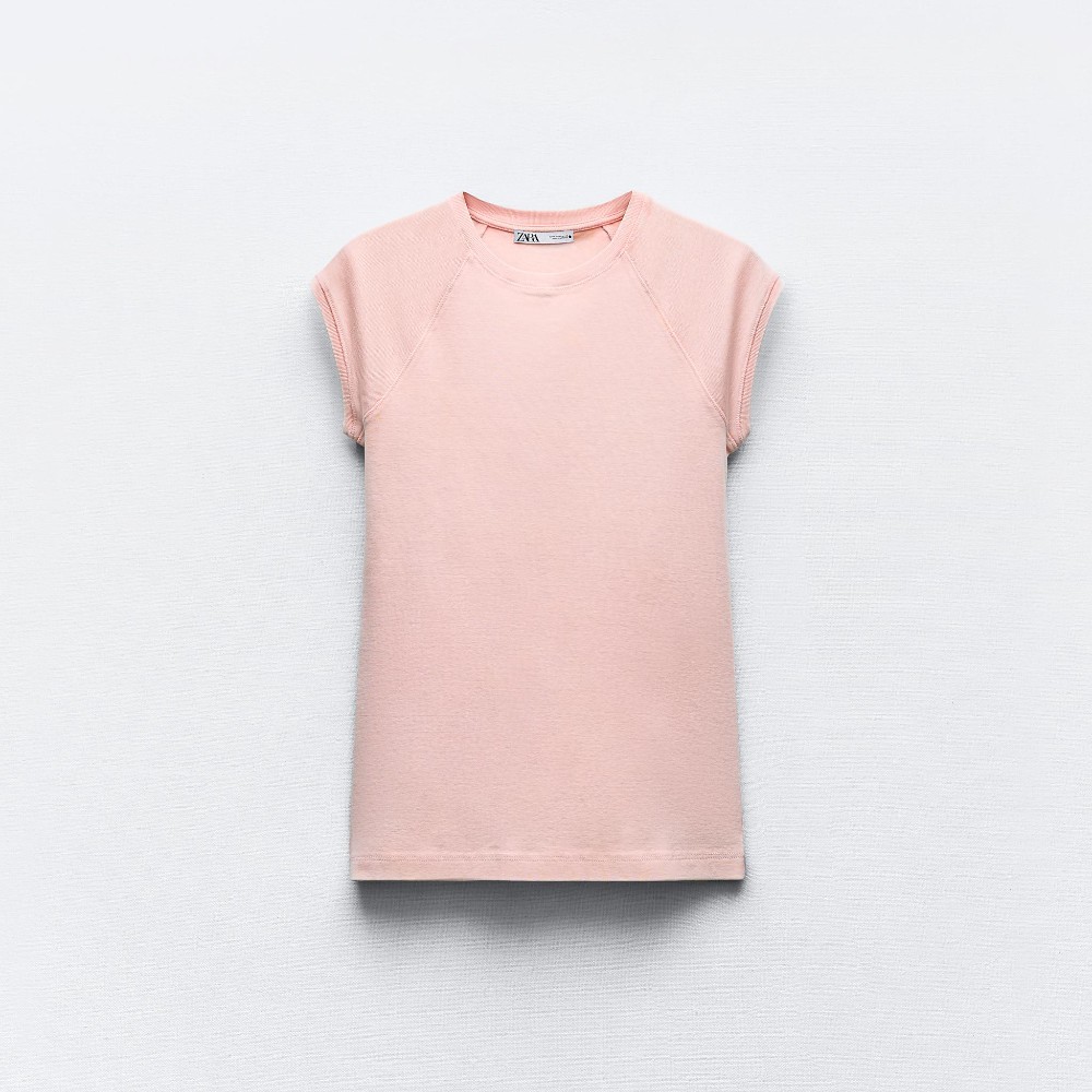 Футболка Zara Faded Cotton, светло-розовый