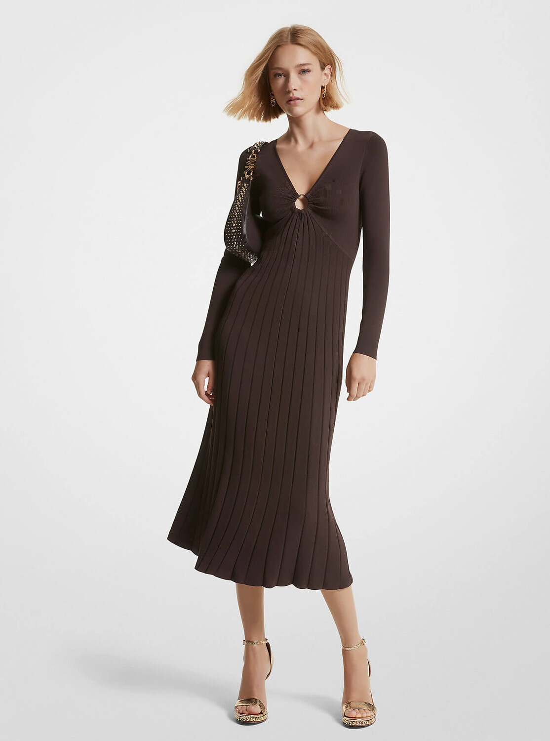

Платье миди Michael Michael Kors Ribbed Stretch Knit Ring, темно-коричневый
