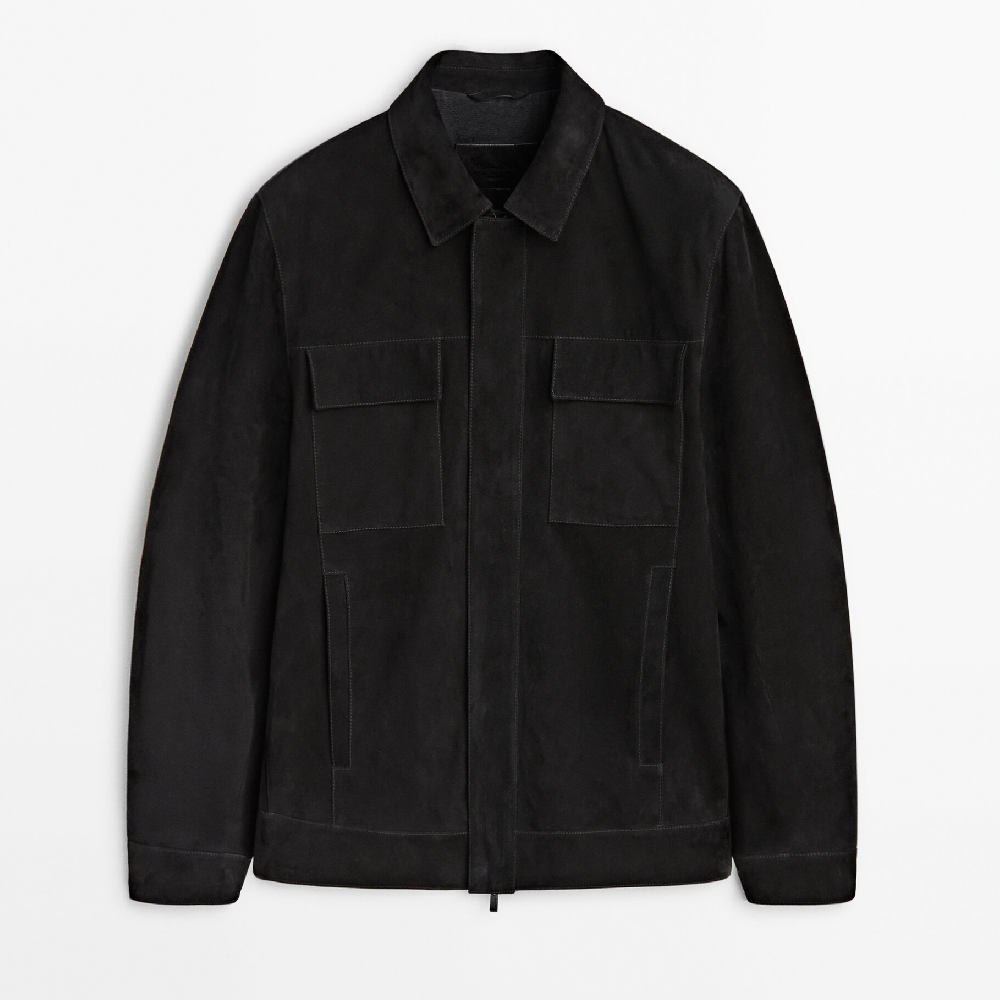 Куртка Massimo Dutti Suede Leather Trucker, черный куртка бомбер massimo dutti suede leather бежевый