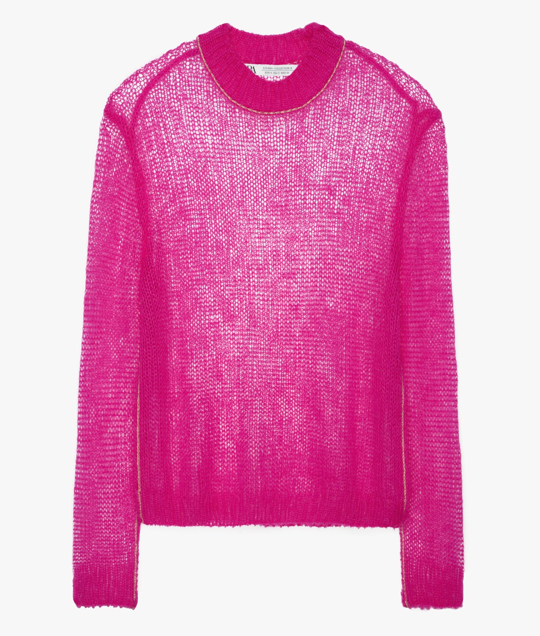 Свитер Zara Open-knit Wool Blend, темно-розовый