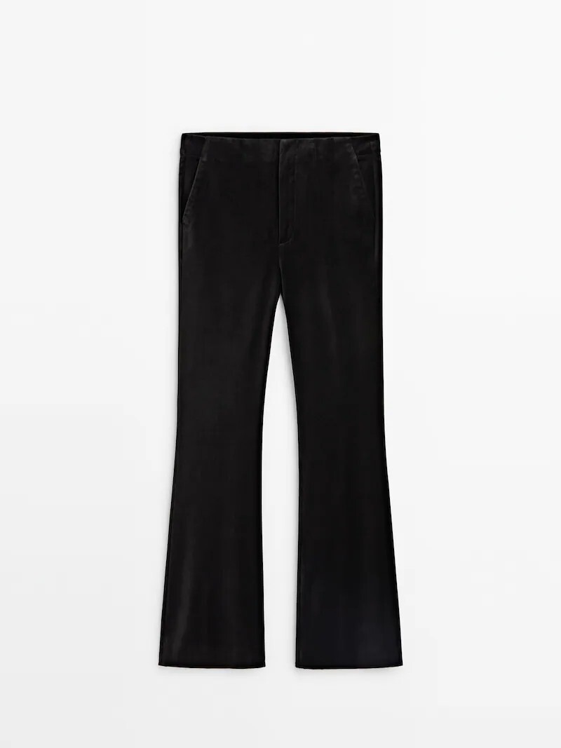 

Бархатные брюки Skinny Flare Massimo Dutti, черный