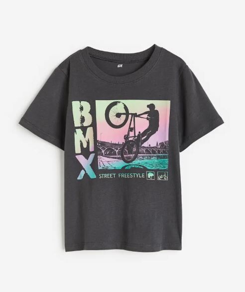 

Футболка с принтом хлопковая H&M BMX Cotton, темно-серый