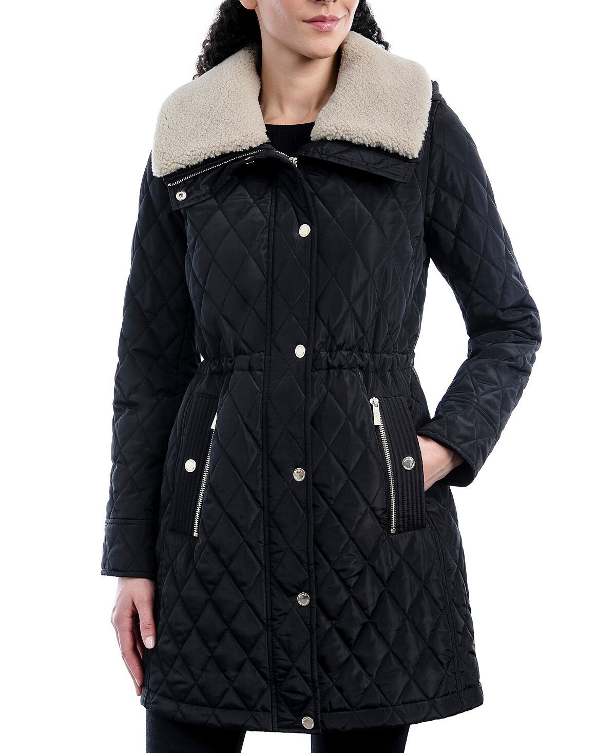 

Стеганый анорак petite с капюшоном и флисовым воротником, созданный для macy's Michael Kors, черный