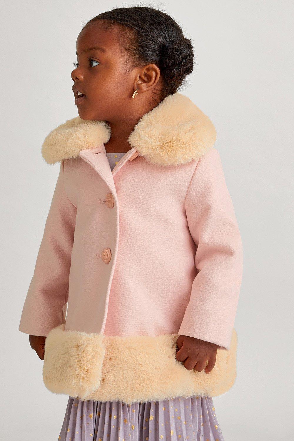 Детское пальто с меховой отделкой Monsoon, розовый