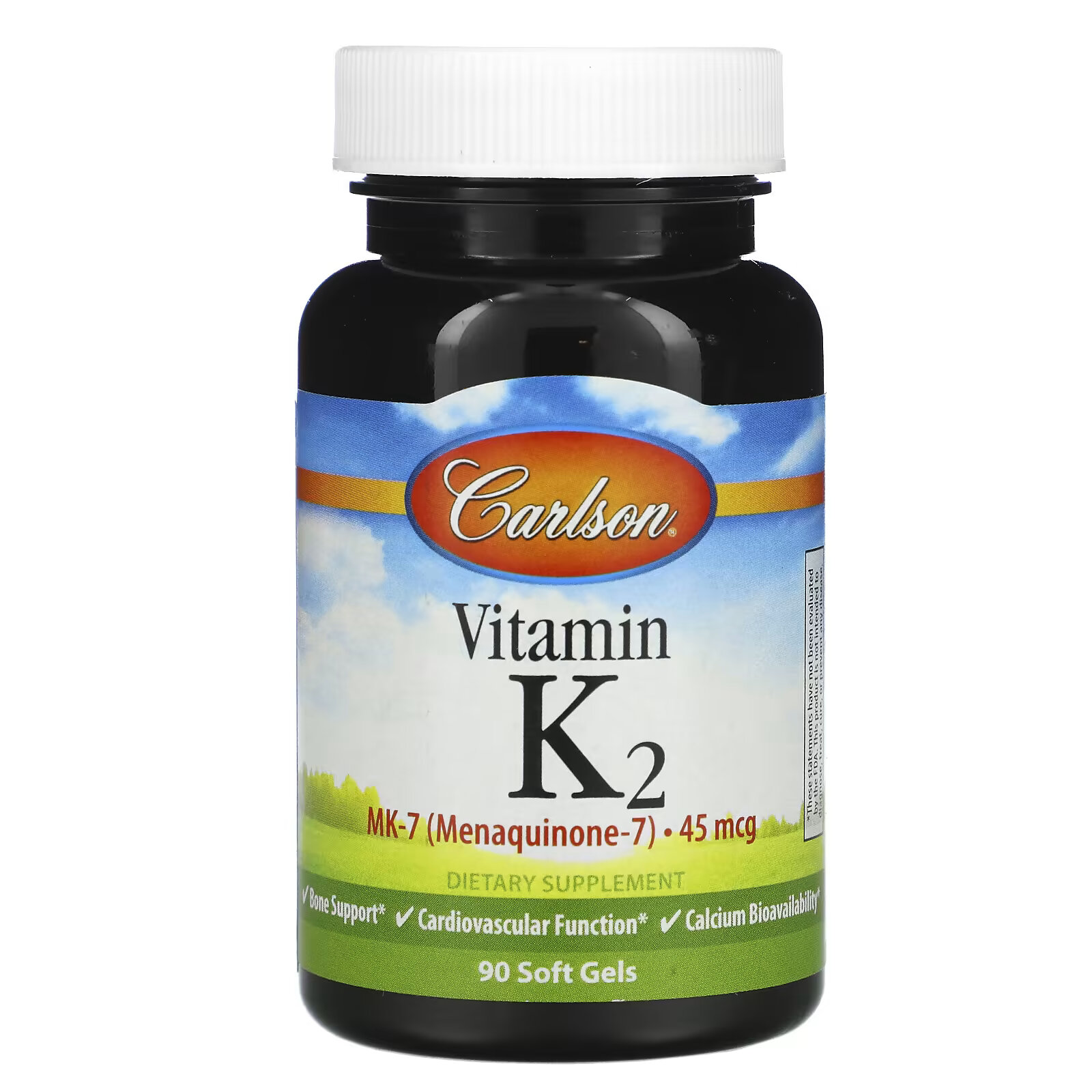 Carlson, Витамин K2 MK-7, 45 мкг, 90 мягких таблеток carlson витамин k2 mk 7 менахинон 7 45 мкг 180 мягких таблеток