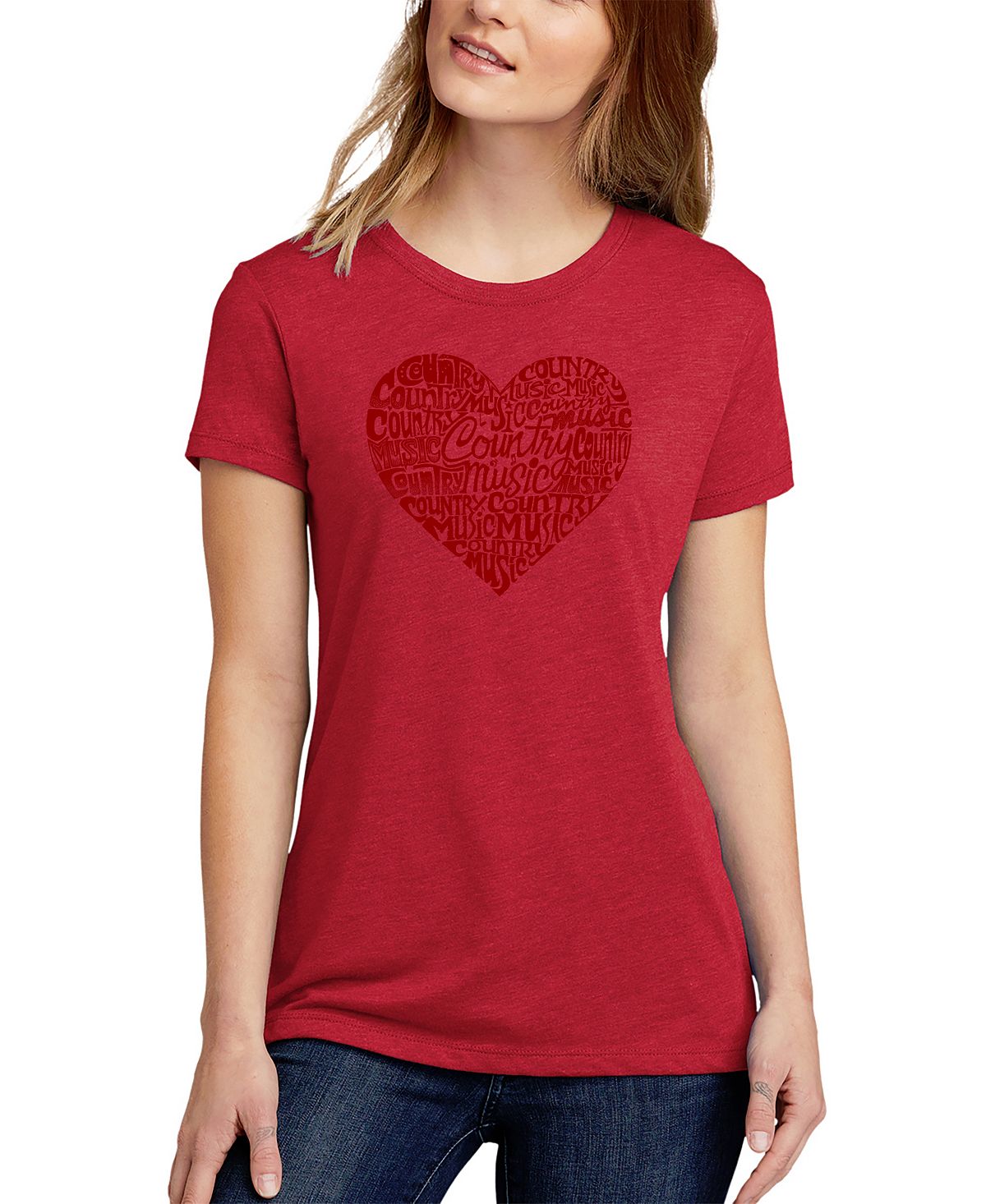 Женская футболка premium blend word art country music с сердцем LA Pop Art, красный