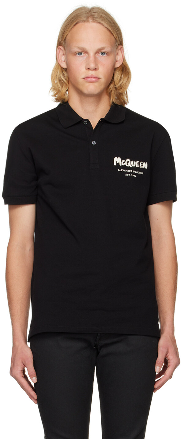 

Черная футболка-поло с вышивкой Alexander McQueen, Черный
