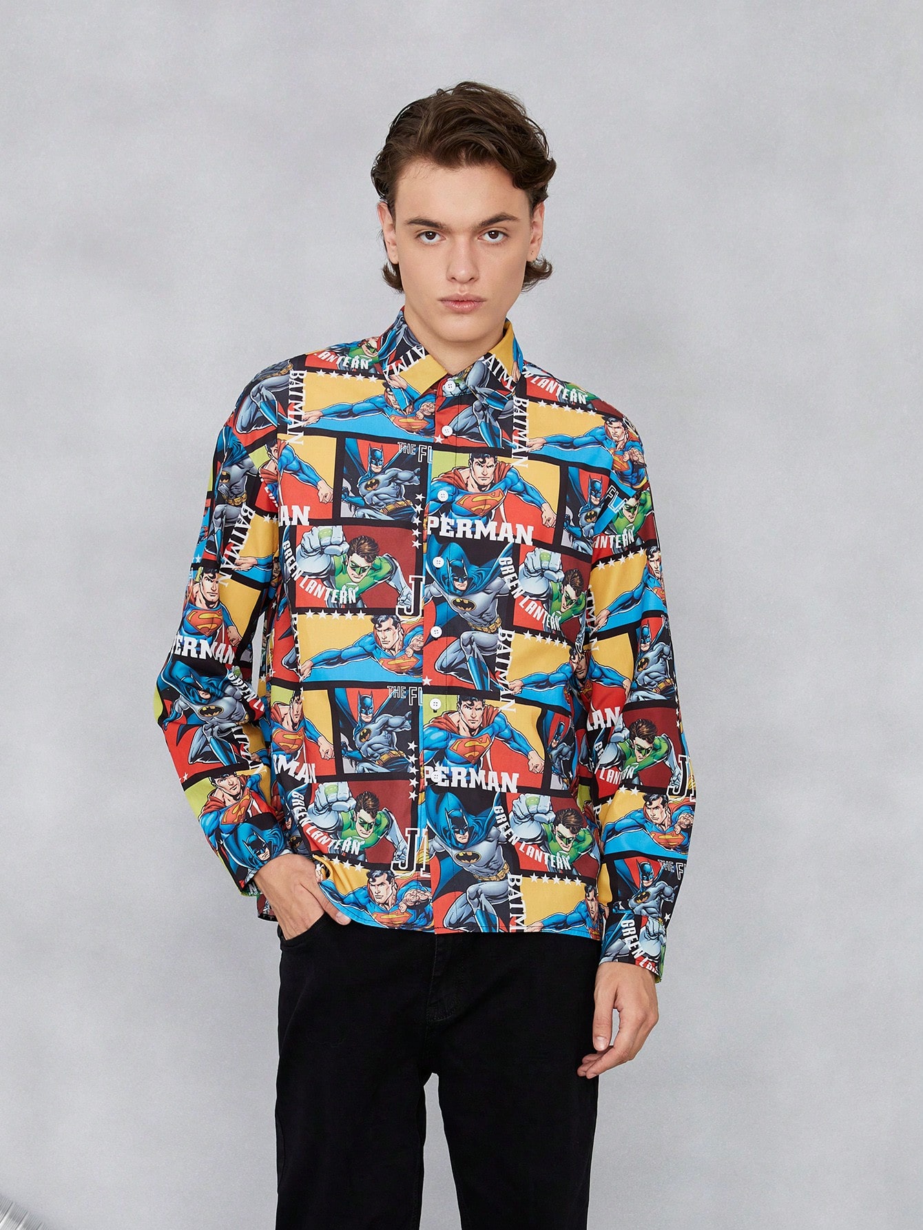 Мужская рубашка SHEIN с мультяшным рисунком, многоцветный