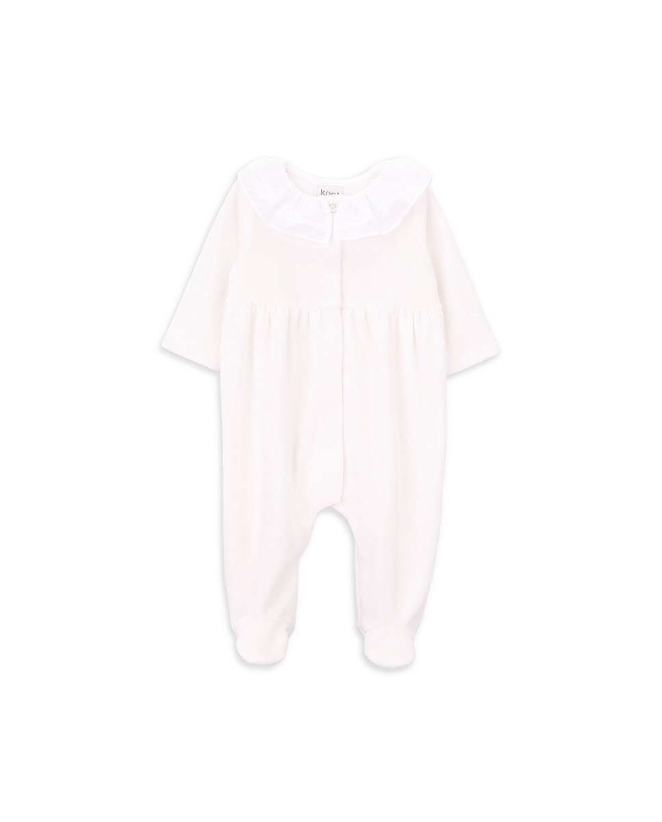 

Бархатный комбинезон для девочки с рюшами на воротнике KNOT, белый
