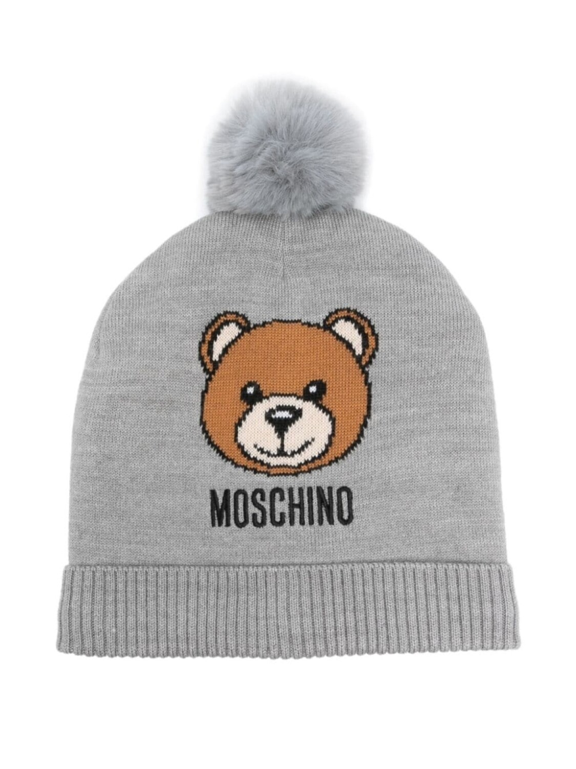 

Шапка бини Teddy Bear с помпоном Moschino Kids, серый