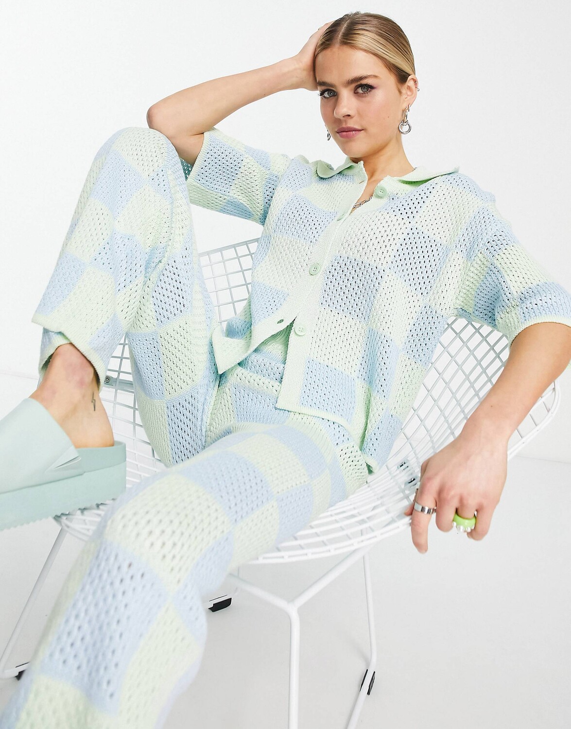 

Рубашка в шахматную клетку ASOS DESIGN coord с открытой строчкой