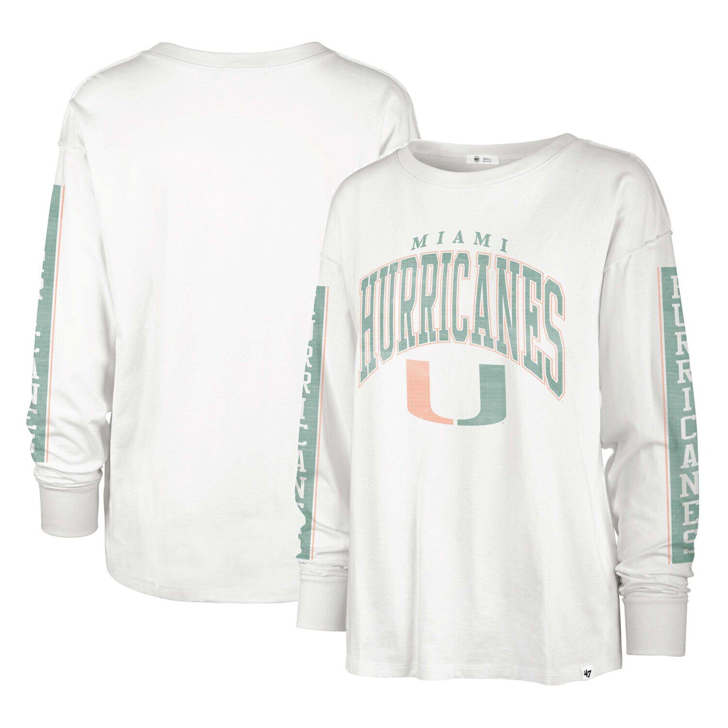 

Женская белая футболка с длинными рукавами '47 Miami Hurricanes Statement SOA 3-Hit, Белый