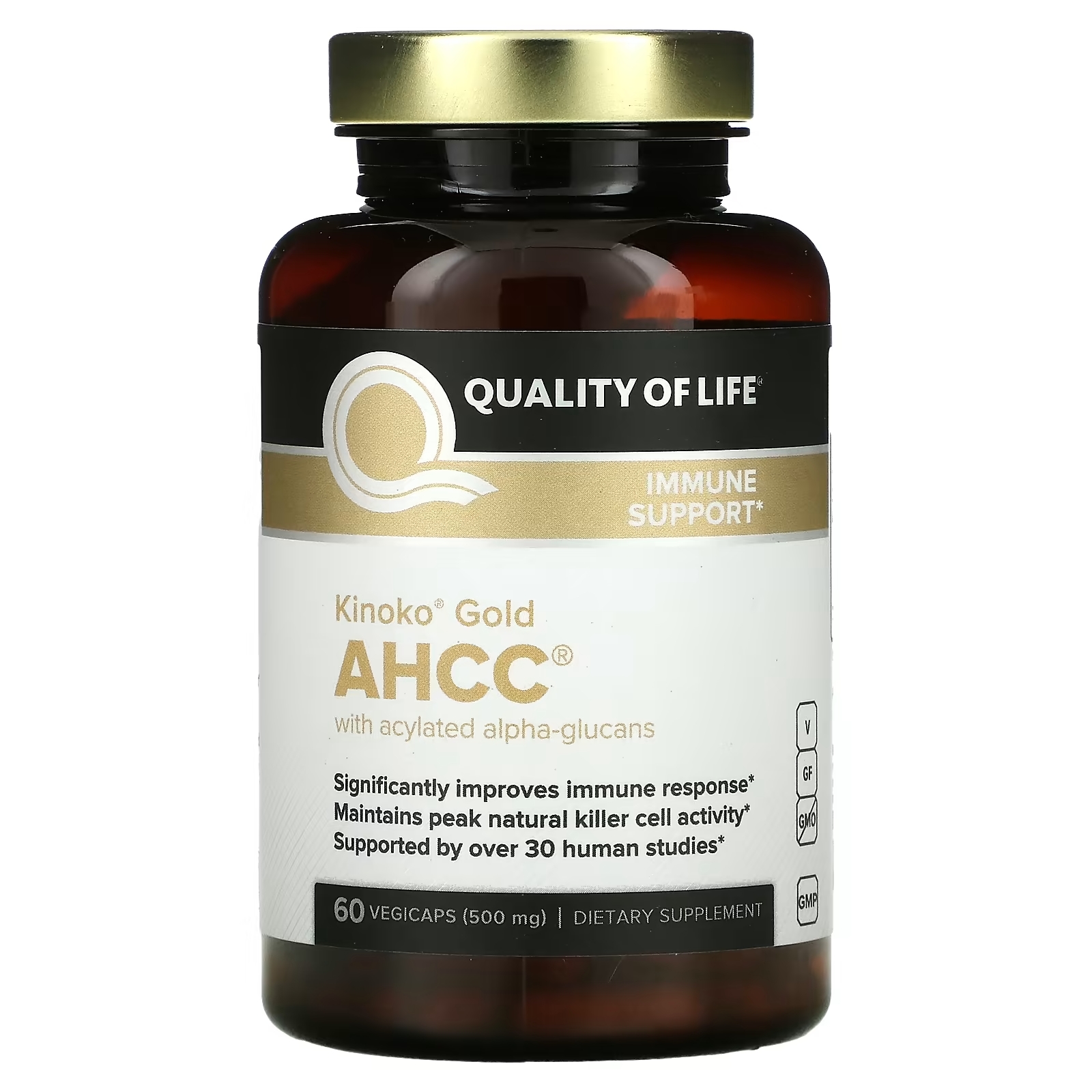 цена Пищевая Добавка Quality of Life Labs Kinoko Gold AHCC с ацилированными альфа - глюканами, 60 капсул