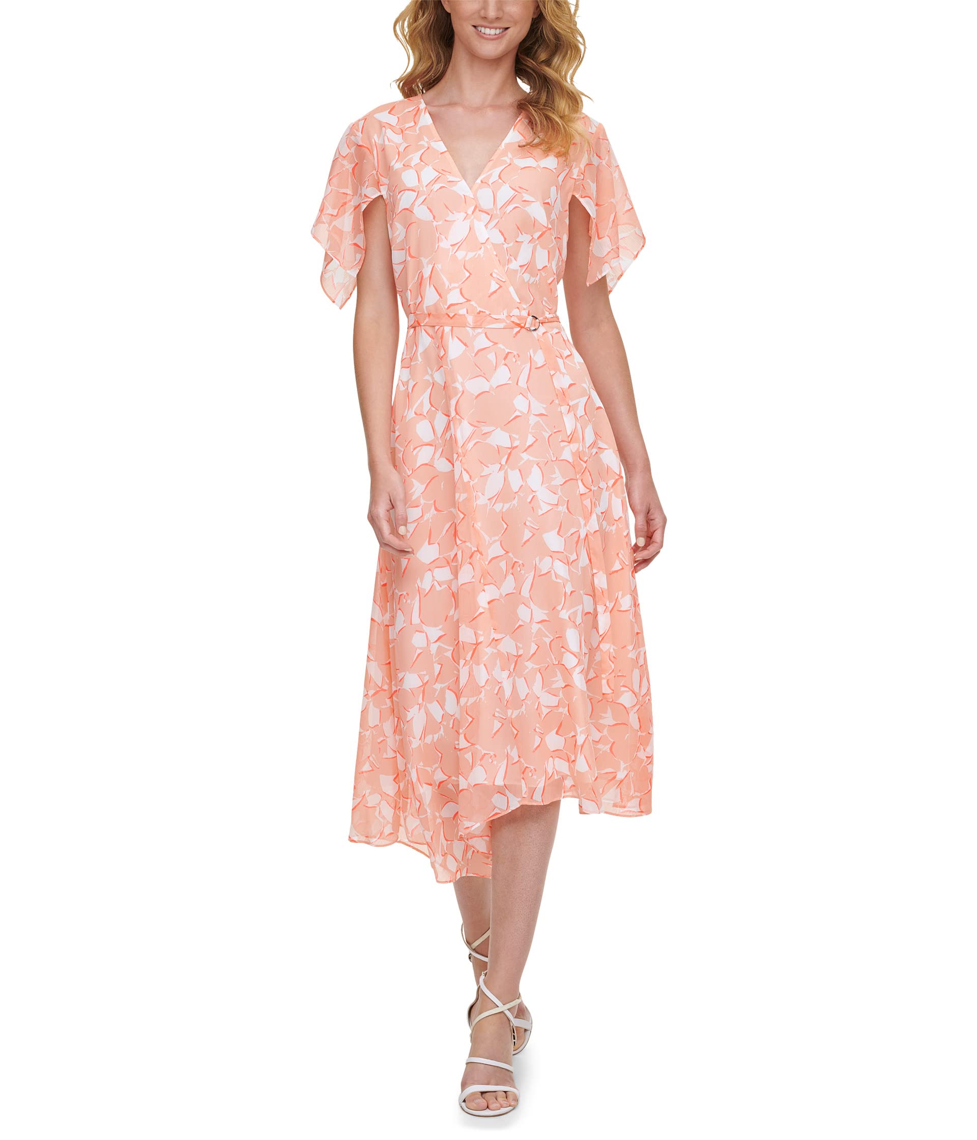 Платье DKNY, Printed Short Sleeve Front Wrap Dress