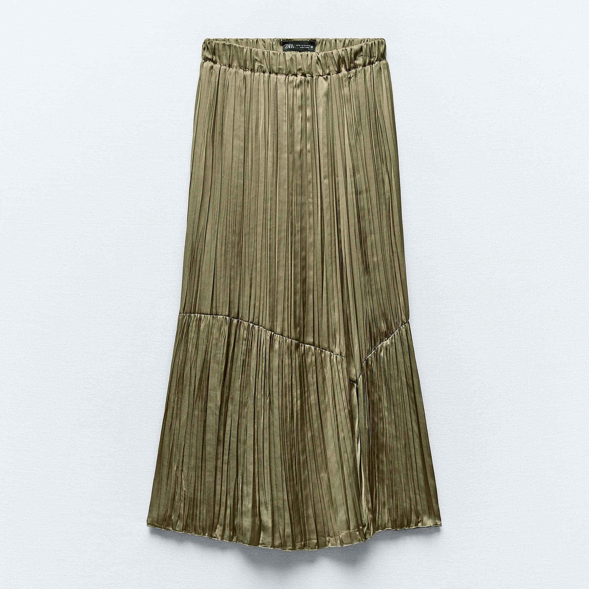 Юбка Zara Pleated Satin Finish, хаки женская длинная юбка миди из тюля плиссированная юбка из эластичной сетки с высокой талией черная белая длинная юбка в уличном стиле весн