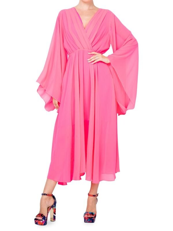 

Платье Миди Шифоновое MEGHAN LA Sunset Surplice, neon pink