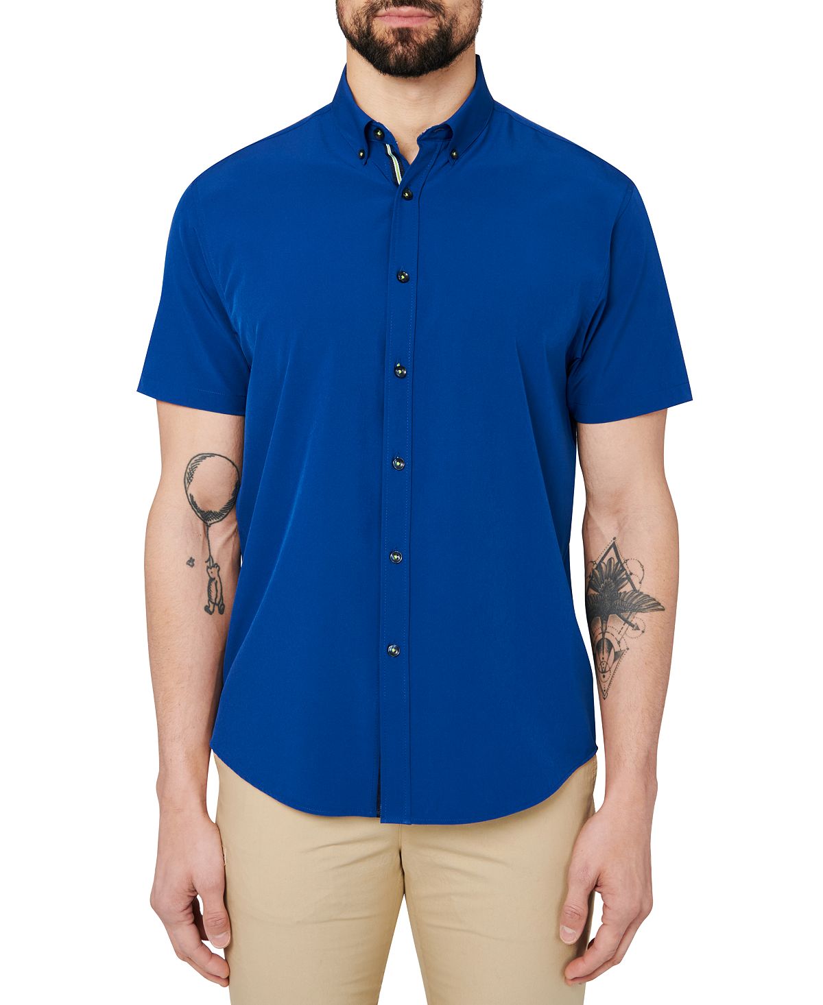 Мужская приталенная синяя спортивная рубашка на пуговицах Society of Threads, синий цена и фото