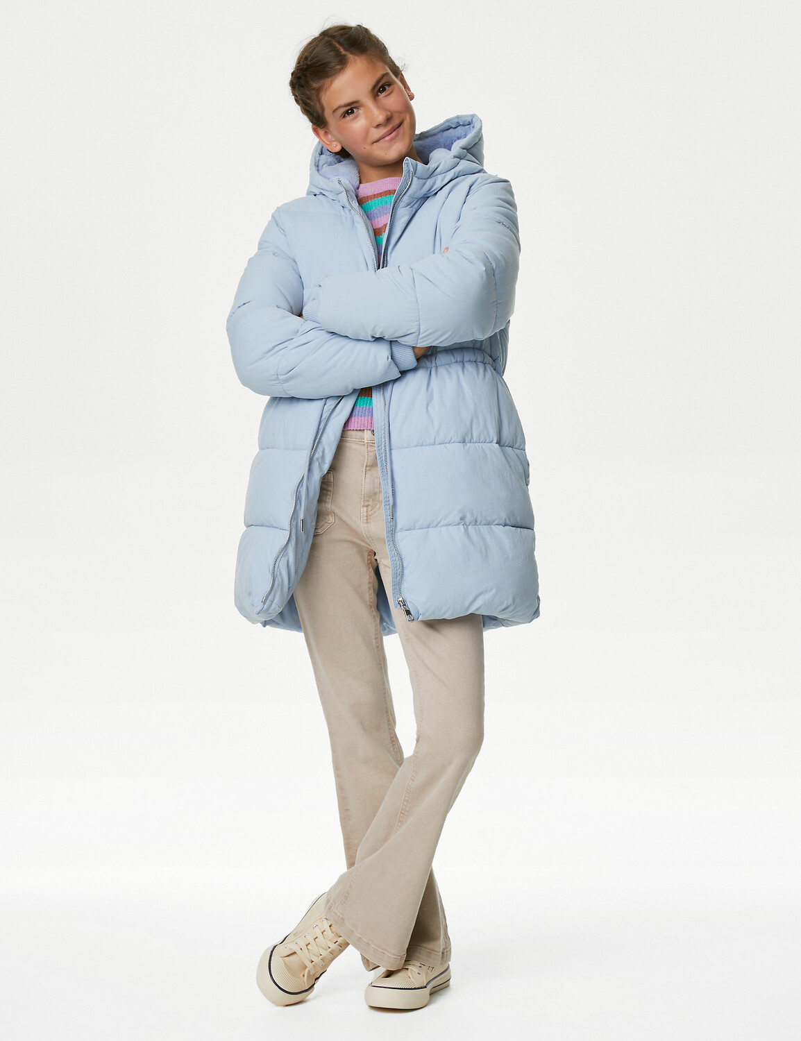 

Стеганое пальто с капюшоном Stormwear (6–16 лет) Marks & Spencer, бледно-голубой