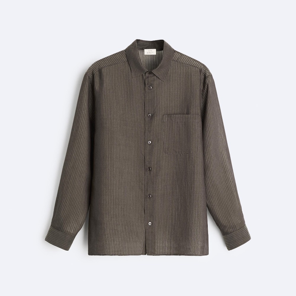 Рубашка Zara Semi-sheer, коричневый рубашка zara embroidered floral semi sheer черный
