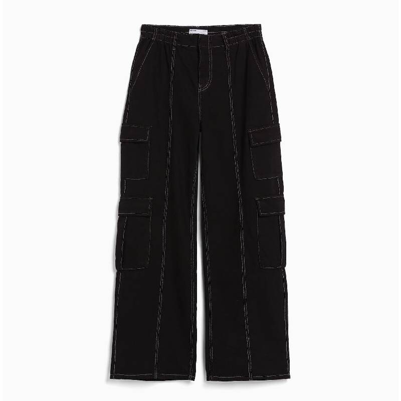 

Джинсы Карго Bershka Wide-Leg Multipocket, черный