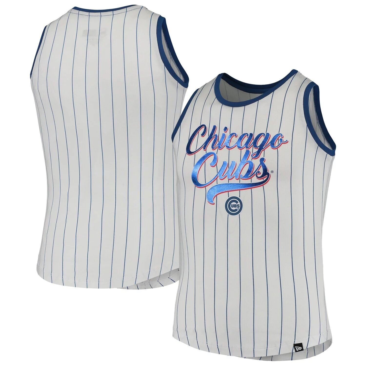 

Майка в тонкую полоску для девочек, молодежная, белая/королевская, New Era Chicago Cubs New Era
