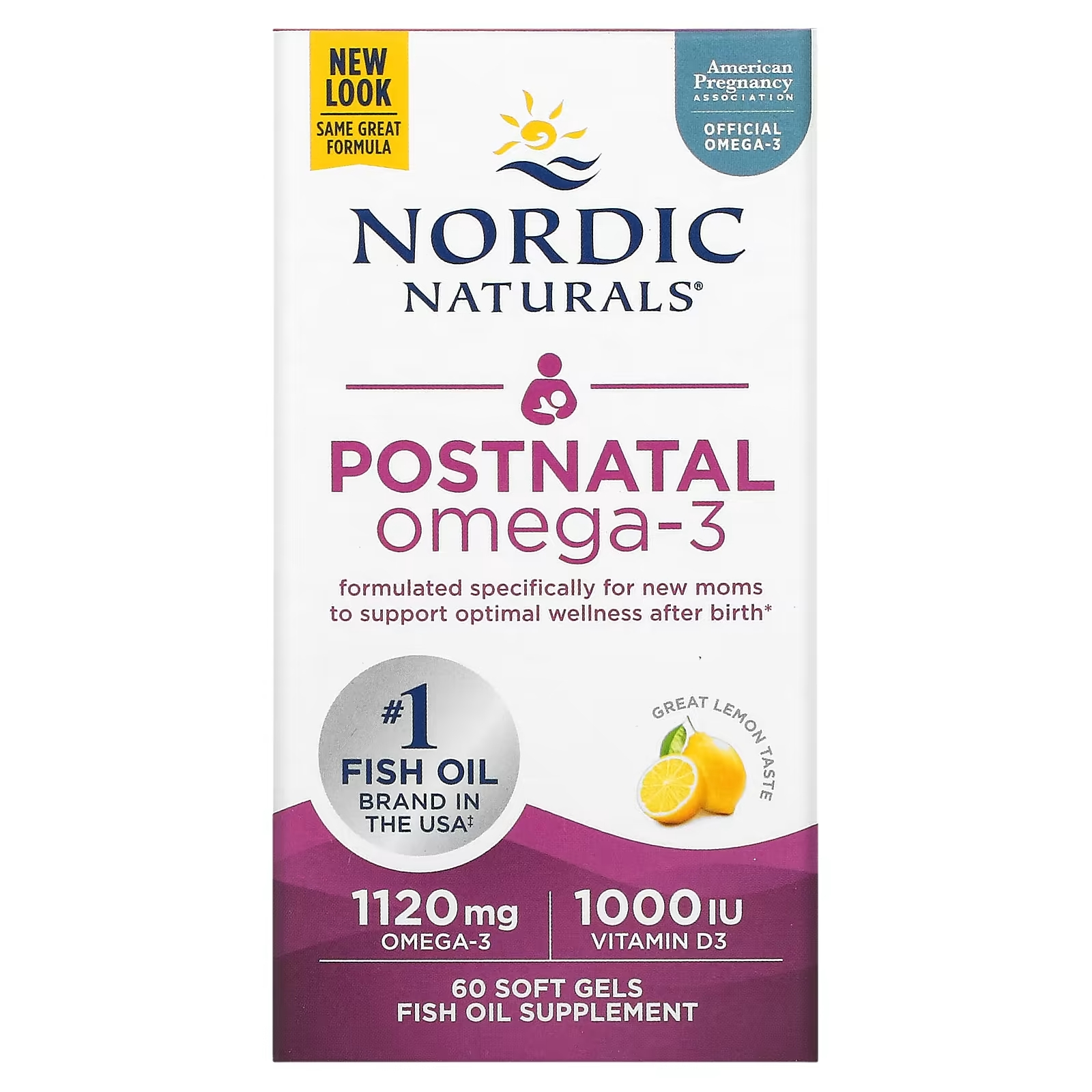 Омега-3 для Приема После Родов Nordic Naturals, лимон, 60 капсул