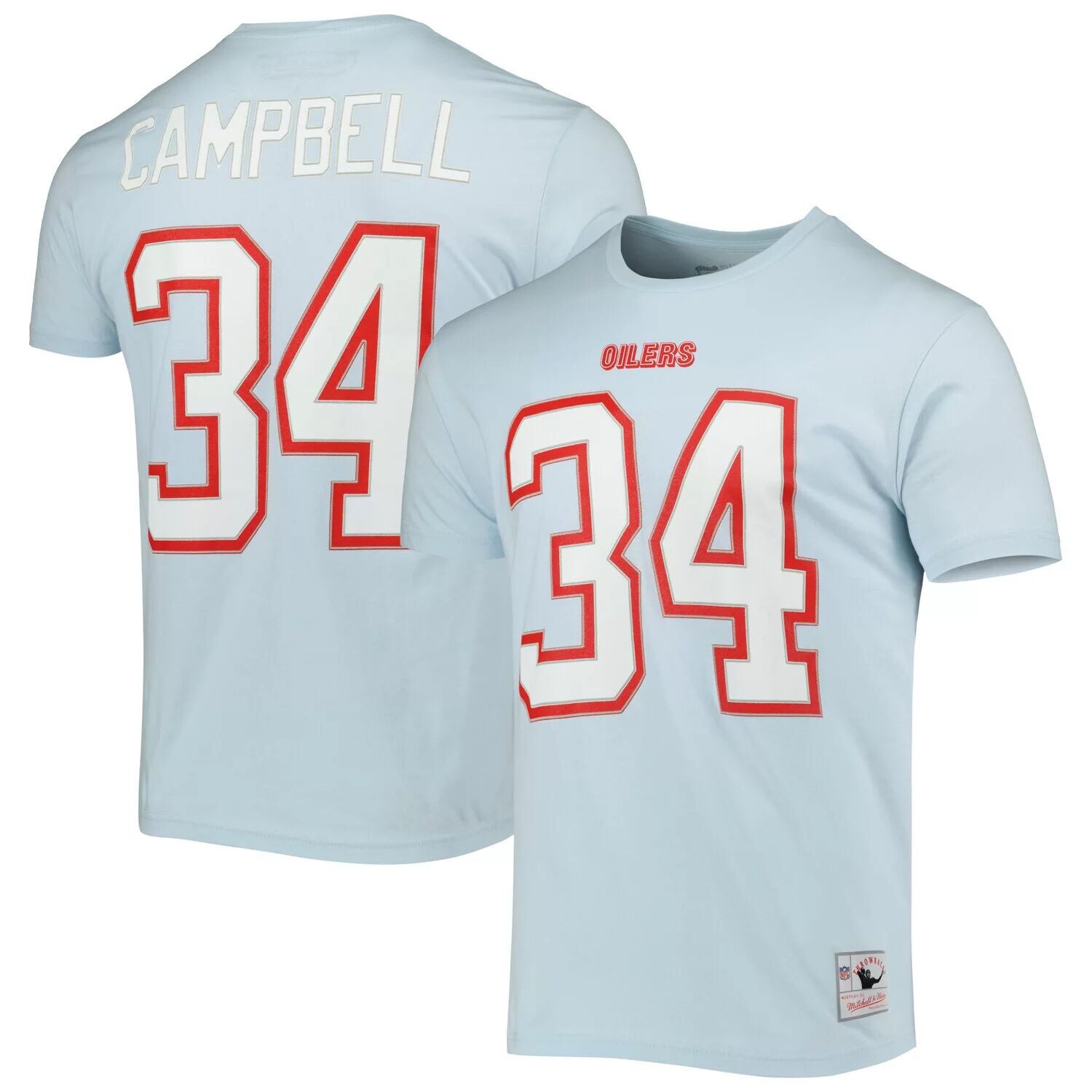 

Мужская футболка Mitchell & Ness Earl Campbell голубого цвета с логотипом игрока «Хьюстон Ойлерз» с именем и номером, Синий
