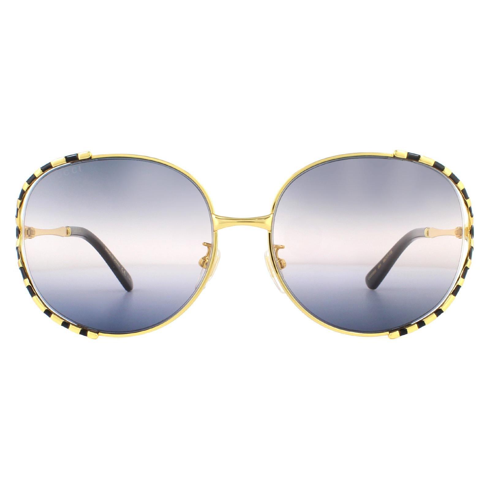 Круглые золотисто-черные двойные серые солнцезащитные очки с градиентом Gucci, золото