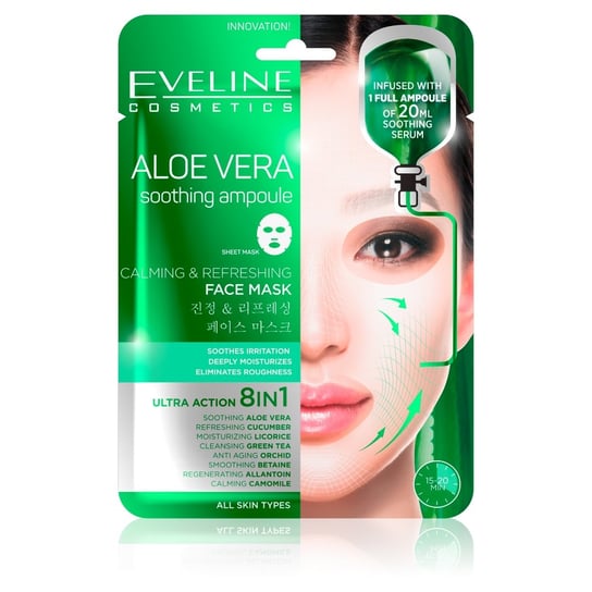 Тканевая маска 8в1, успокаивающая и освежающая, 1 шт. Eveline Cosmetics