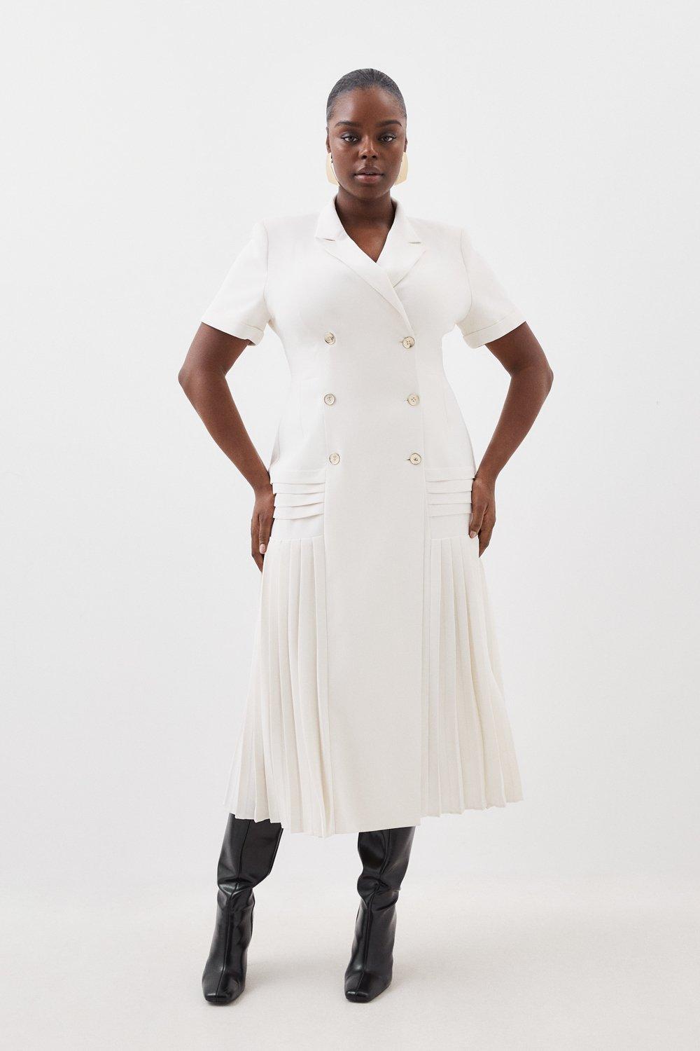 Плиссированное тканое платье-блейзер размера плюс размера миди Karen Millen, белый фото